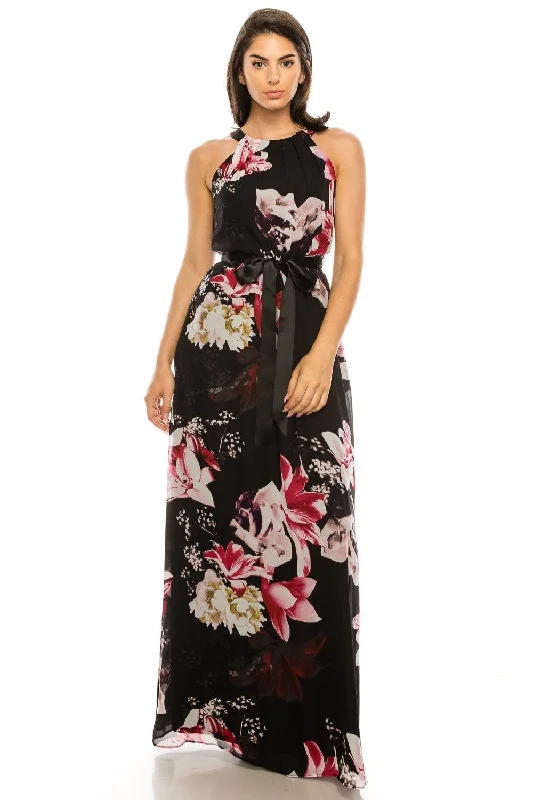 Linen dresses for summerSLNY - Floral Print Halter Neck Chiffon Sheath Dress 9171223SC