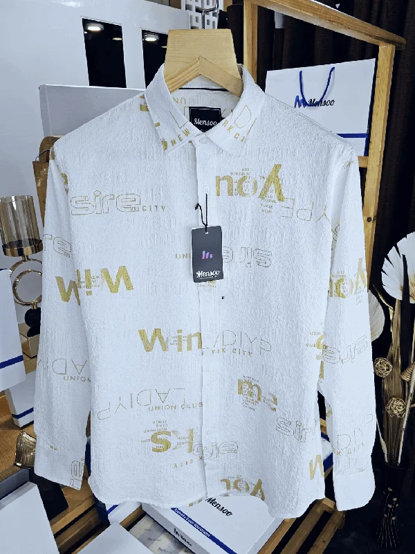 tops made from wool for menEmboss Fab Printed Shirt Camel