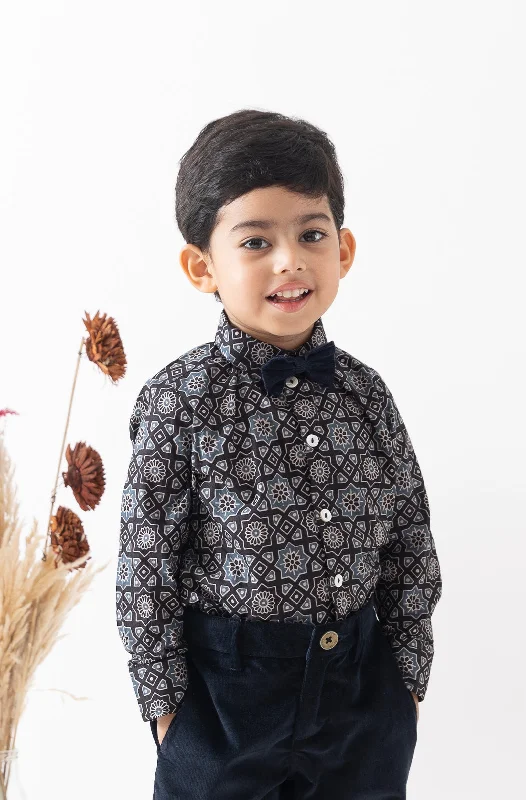 tops designed for layering for menPre-Order: Boy Holiday Cheer Printed Shirt - Black