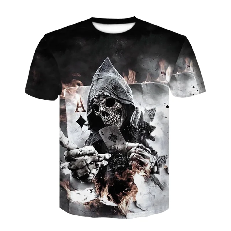 turtle necks for menSkull Poker Print Men Short Sleeve T-shirt 3D