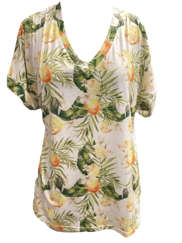 One-shoulder women's topsGreen Top Short Sleeve Clothes Mentor, Size M
