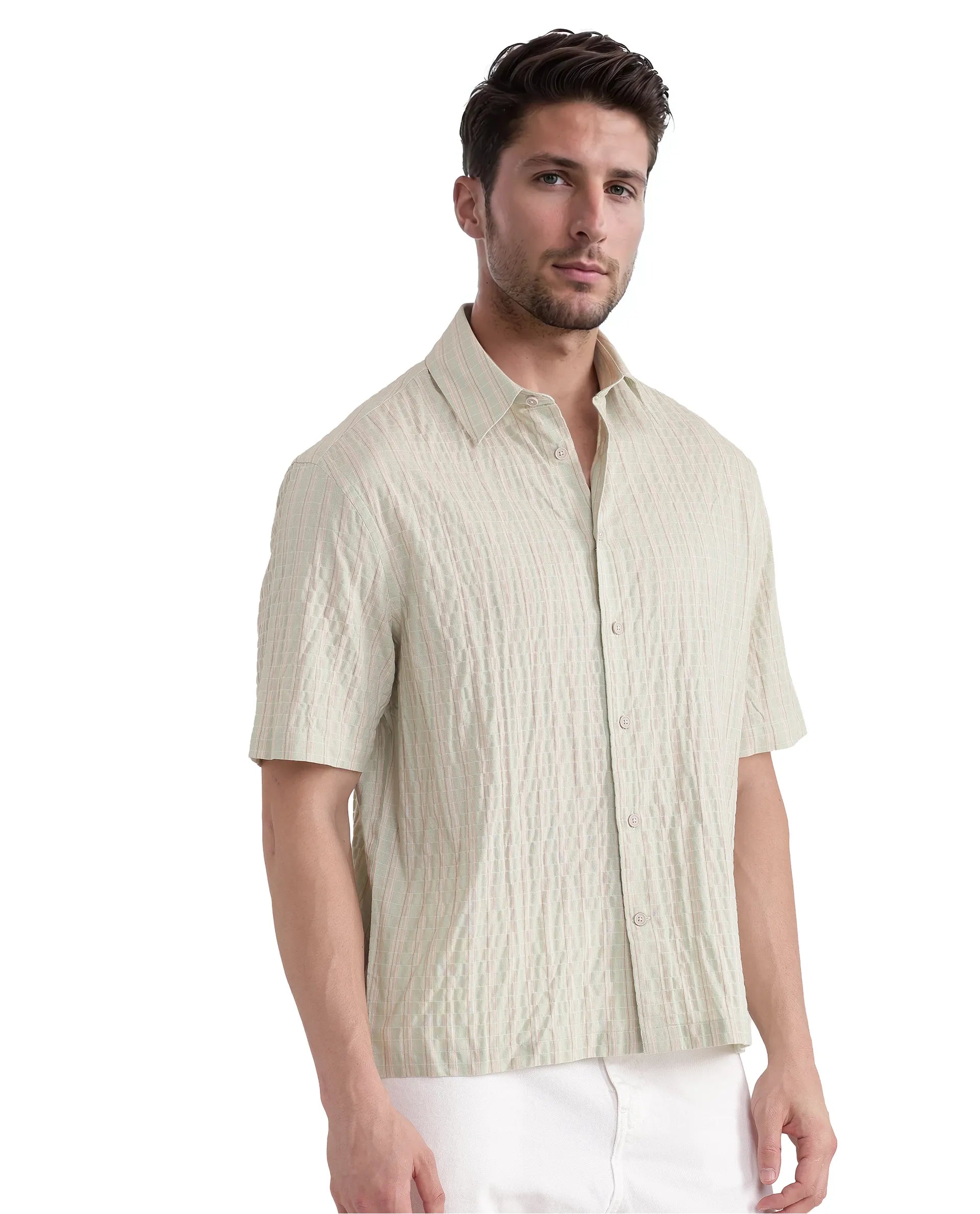 casual jackets for menRare Rabbit Men's Grolxan Pastel Green Cotton Fabric Full Sleeve Collared Neck Button Closure Printed Shirt