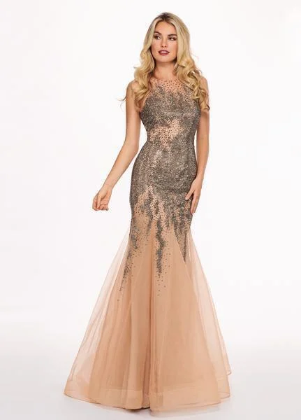 Flowy dresses for womenRachel Allan 6452 - Ornate Halter Tulle Trumpet Dress