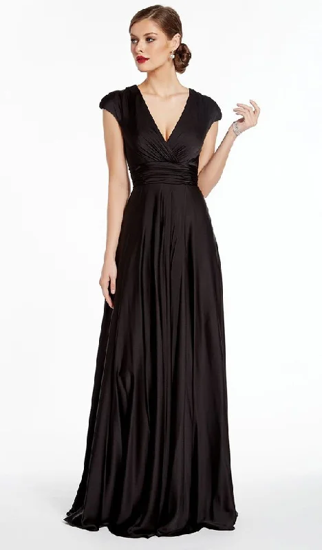Long flowy dresses for womenAlyce Paris - 27305SC Plunging V-neck Ruched A-Line Dress