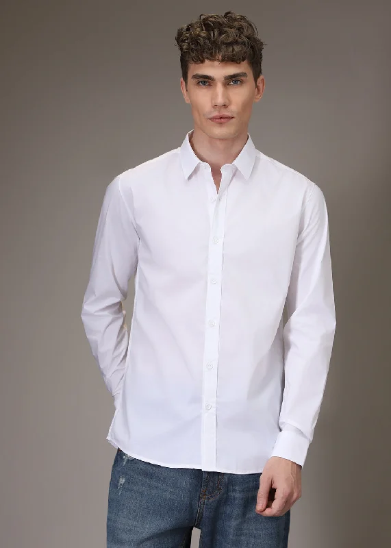 heavy-duty jackets for menBright White Cotton Shirt