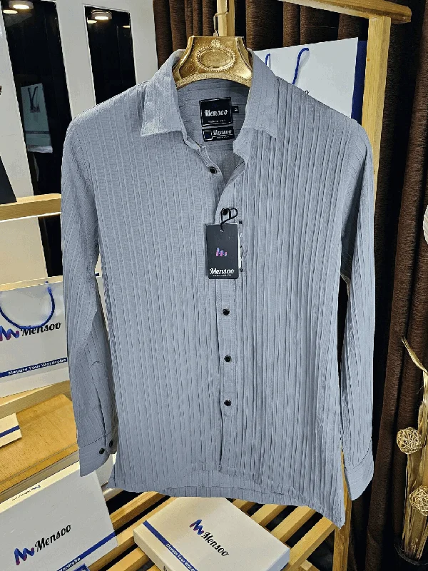 tops with embroidery for menEmboss Self Lining Shirt Silver