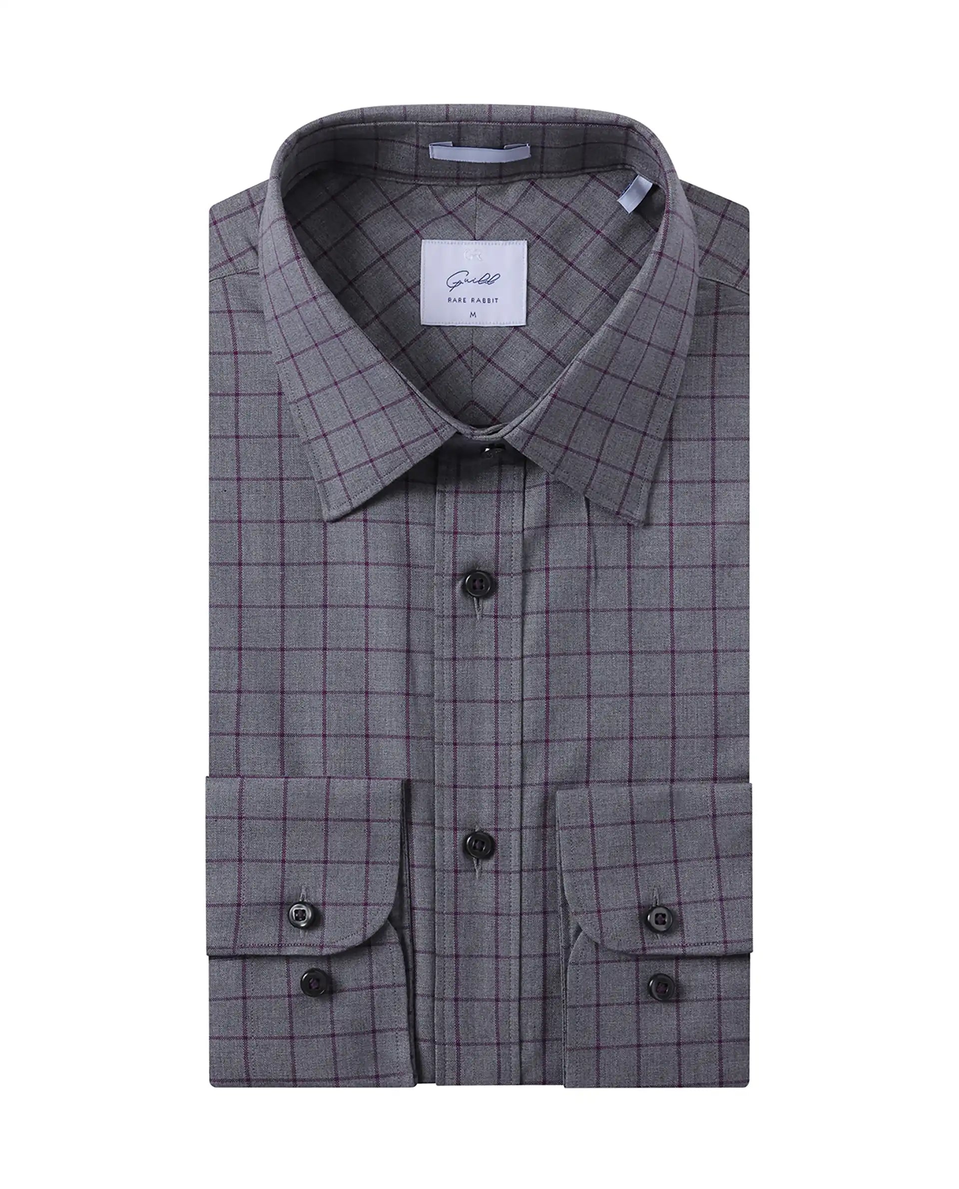 tops with zippers for menRare Rabbit Men Bronz Grey Cotton Fabric Full Sleeve Regular Fit Check Shirt