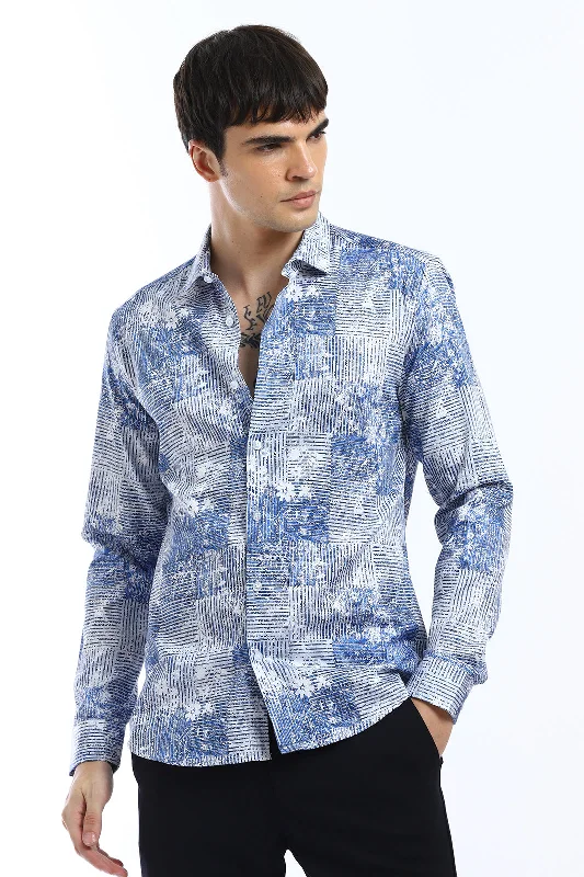 tops with patches for menGeometric Print Full-Sleeves Shirt