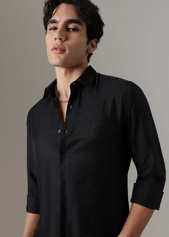 casual shirts for menBlack Crushed Satin Shirt