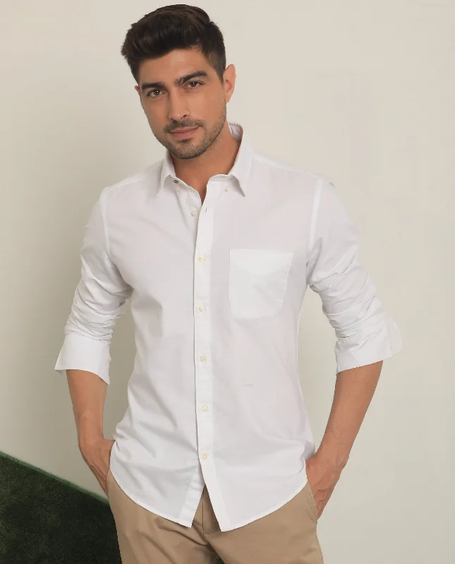 western-style shirts for menRare Rabbit Men's Auxfo White Cotton Fabric Full Sleeves Solid Shirt