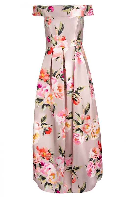 V-neck dresses for womenEliza J Evening - Floral Print Off-Shoulder Mikado Dress EJ8M7375SC