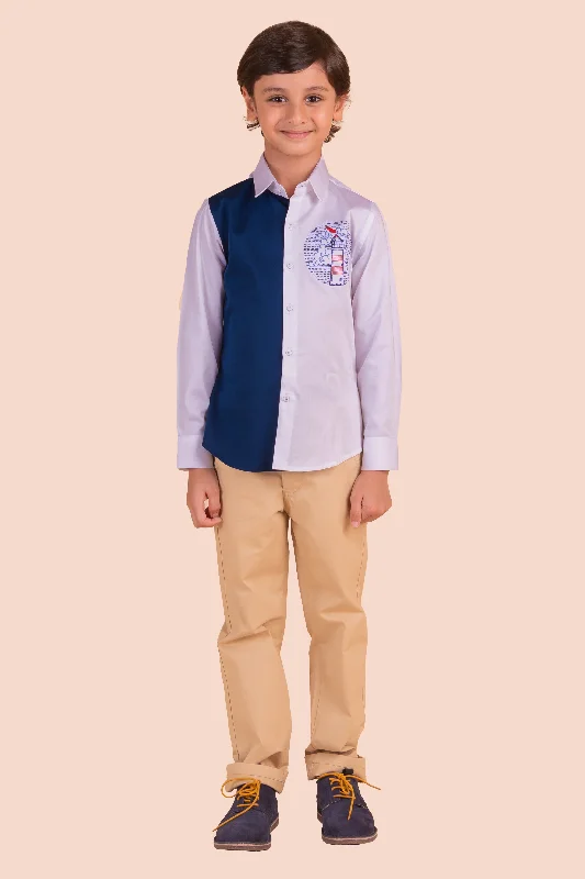 heavy-duty jackets for menPre-Order: Shirt with  Colourful  Panelling and Light House Embroidery