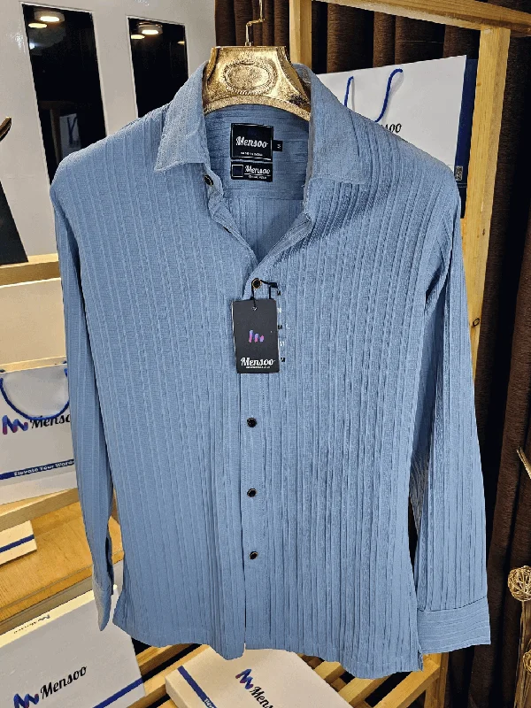 tops with logos for menEmboss Self Lining Shirt Sky