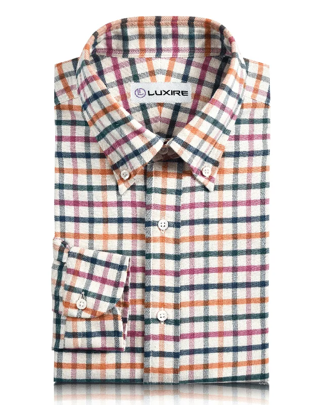low-neck tops for menPink Orange Green Blue Window Pane Checks Flannel Work Shirt