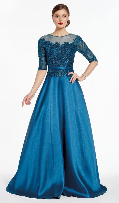 Vintage-inspired dresses for retro fashion loversAlyce Paris - 27307SC Quarter Sleeve Illusion Neck Lace Mikado Gown