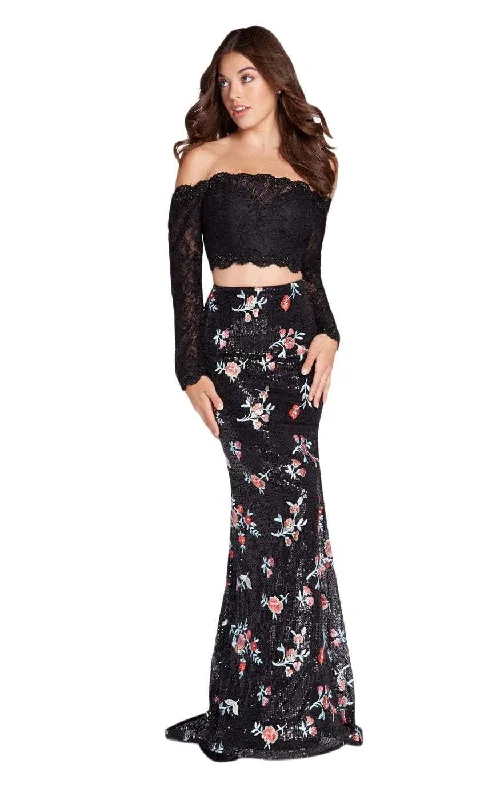 Denim dresses for womenAlyce Paris 60187 - Long Sleeve Croptop Floral Ornate Evening Dress