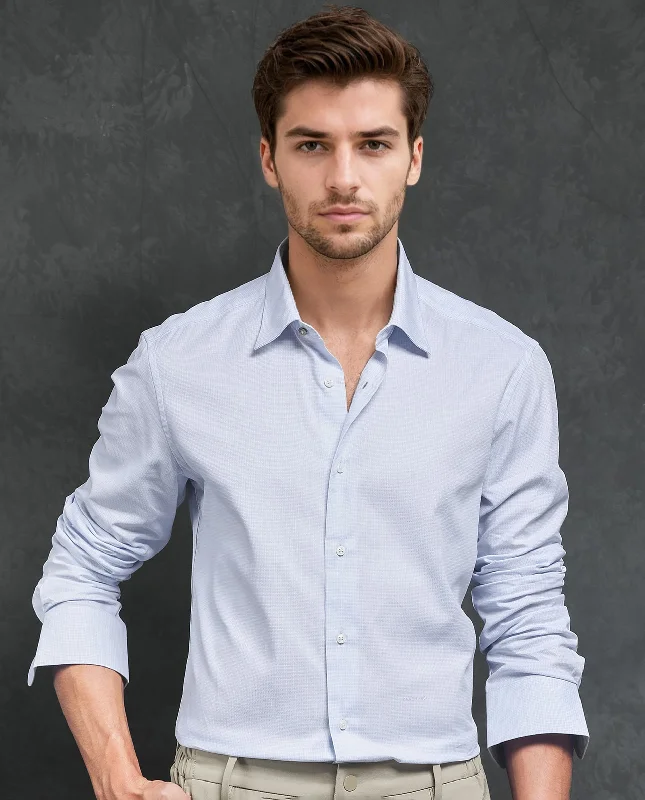 down jackets for menRare Rabbit Men's Ridge Light Blue Cotton Fabric Full Sleeves Micro Checks Shirt
