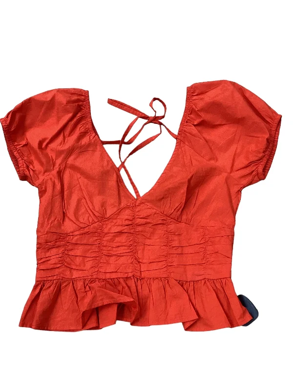 Peter Pan collar women's topsOrange Top Short Sleeve Clothes Mentor, Size M