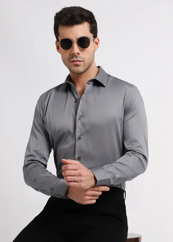 business casual tops for menHybrid Gray Satin Shirt