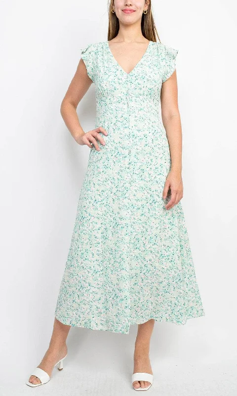 High-neck dresses for womenSage Collective ST03D27 - Cap Sleeve Floral Casual Dress