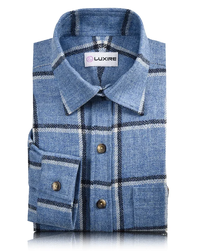 tops suitable for warm weather for menDugdale Light Blue Windowpane Tweed Work Shirt