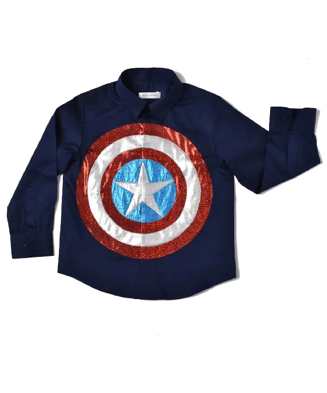 casual vests for menPre-Order: Navy Blue Shirt with captain America Shield