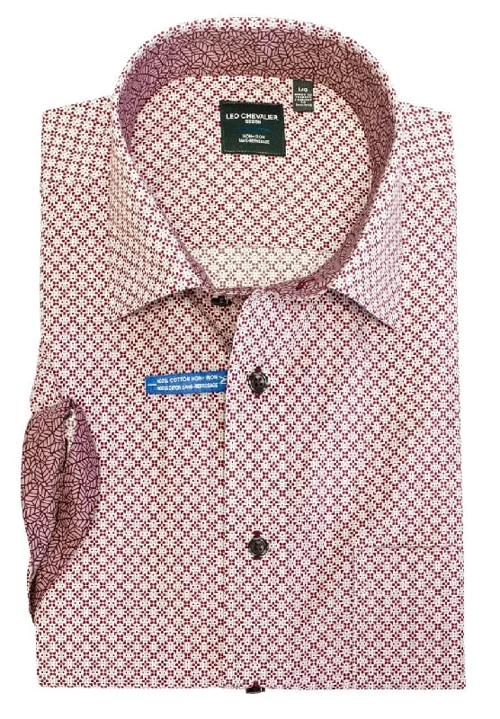 crew neck shirts for menLeo Chevalier Non-Iron Print Spread Collar Short sleeve Sport Shirt 524350 4500