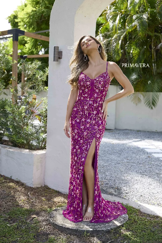 Patterned dresses for womenPrimavera Couture 4336 Size 4 Grape Sheer Beaded Sequin Prom Dress Corset V Neck Formal Evening Gown