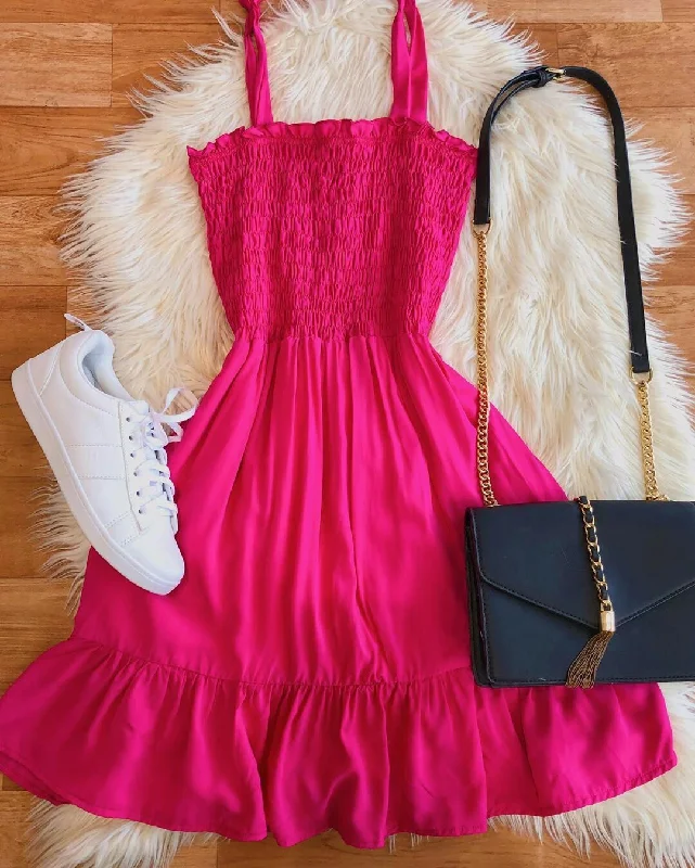 Vintage-inspired dresses for retro fashion loversCute A-line Hot Pink Homecoming Dress, Hot Pink Summer Outfit Dress Y3094