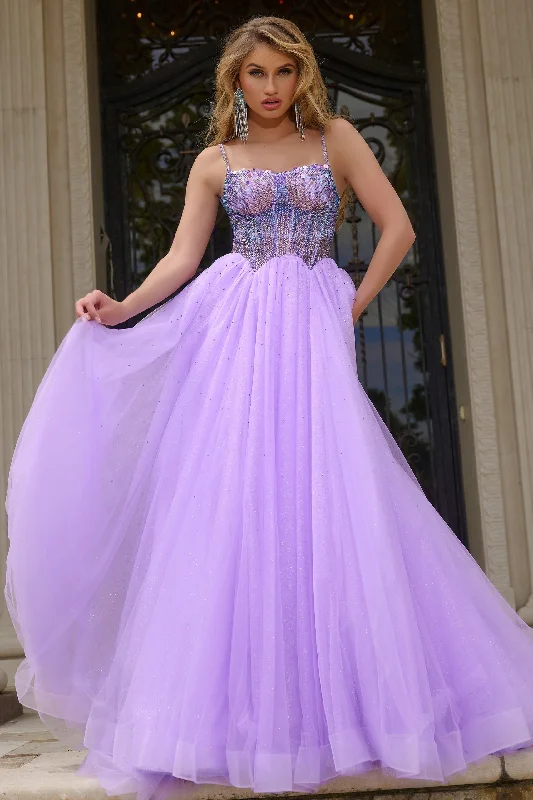 V-neck dresses for womenJovani 44511 Size 0 Blue Crystal Bodice A Line Shimmer Prom Dress Pageant Gown Tulle Formal Sequin scoop neck