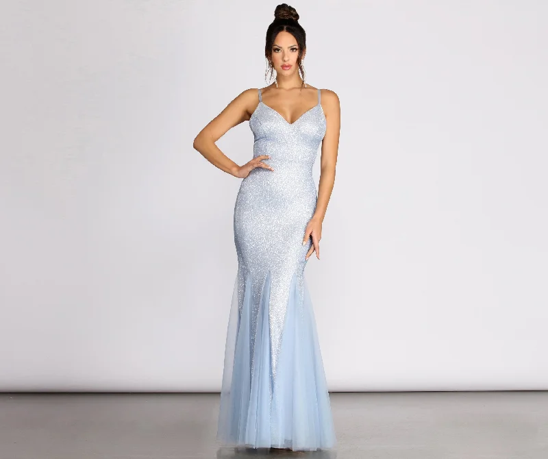 Bell sleeve dresses for womenCiara Glitter Stylish Tulle Mermaid Dress