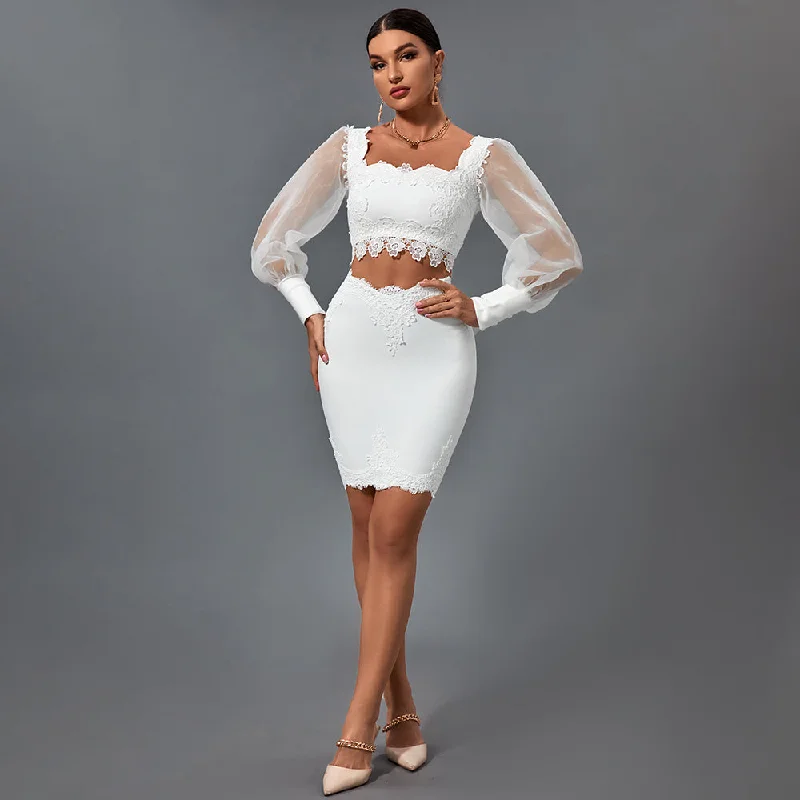 women's suit sets with jackets2 Piece Square Collar Cut Out Bandage Set PP19384