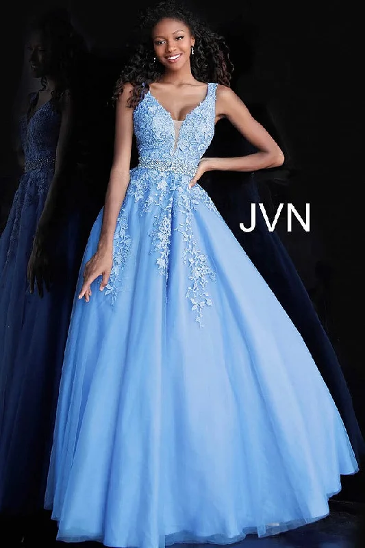 Limited edition dresses for collectorsJovani JVN68258 Size 2, 10 Blue Long A Line Lace Prom Ballgown Dress Formal Plunging Neckline