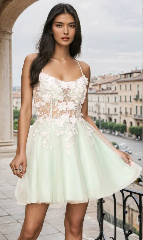 Tall women's dressesBackless Sheer-Waist Floral Homecoming Dress 8053J