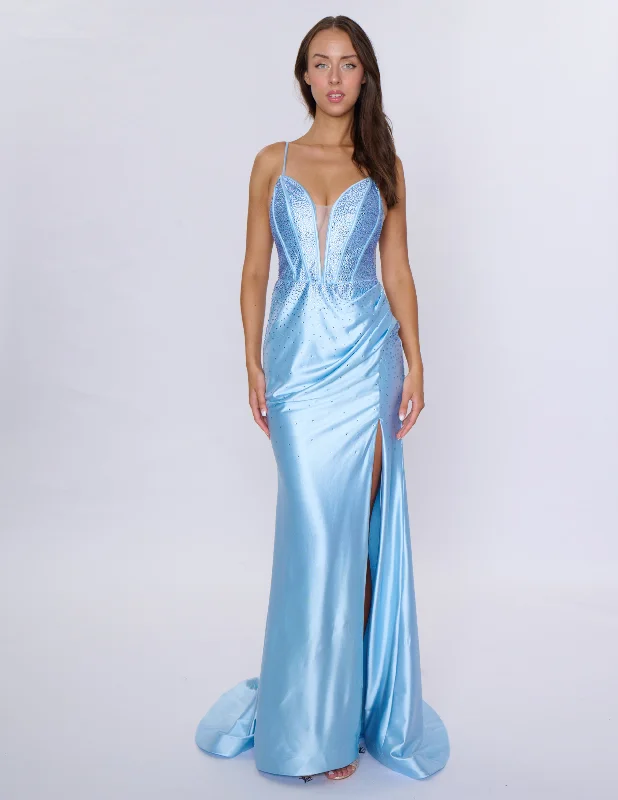 Shift dresses for womenNina Canacci 6687 Size 4,10 Blue Long Fitted Crystal Corset Prom Dress Formal Evening Gown Slit V Neck