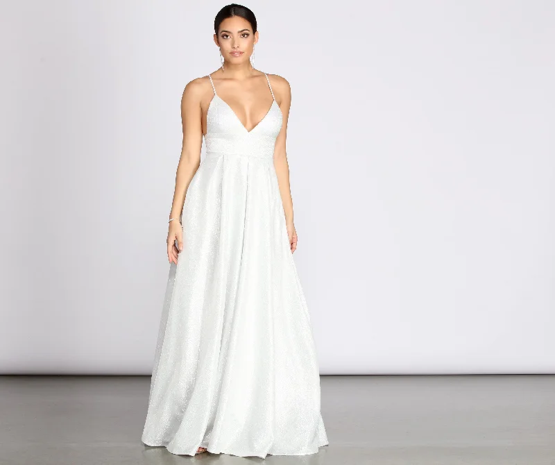 Synthetic dresses for budget-friendly optionsAsta Glitter Lace Charming Up Back A-Line Dress