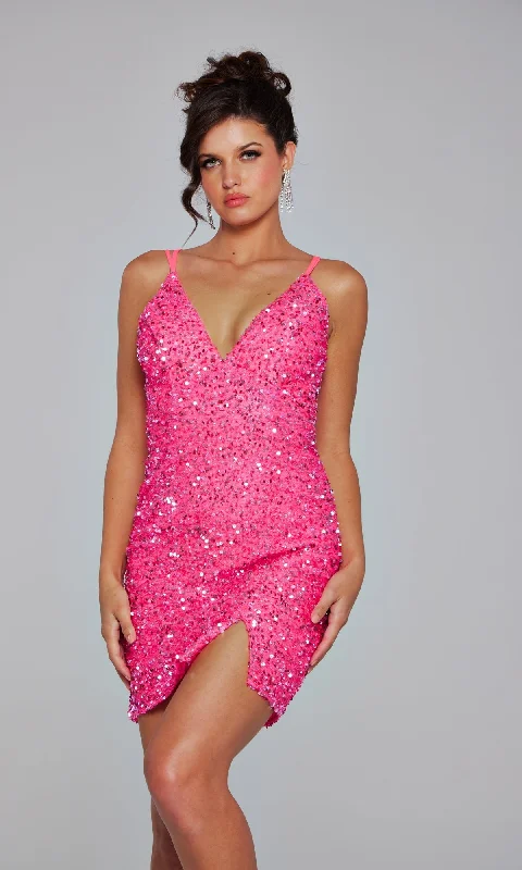 Lantern sleeve dresses for womenJovani Lace-Up Short Beaded Homecoming Dress 39630