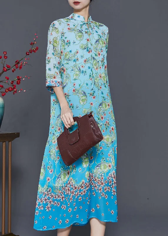 Limited edition dresses for collectorsElegant Blue Print Draping Chiffon Long Dresses Summer