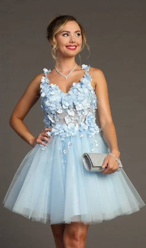 Flowy dresses for womenFloral-Bodice Short Babydoll Homecoming Dress C321