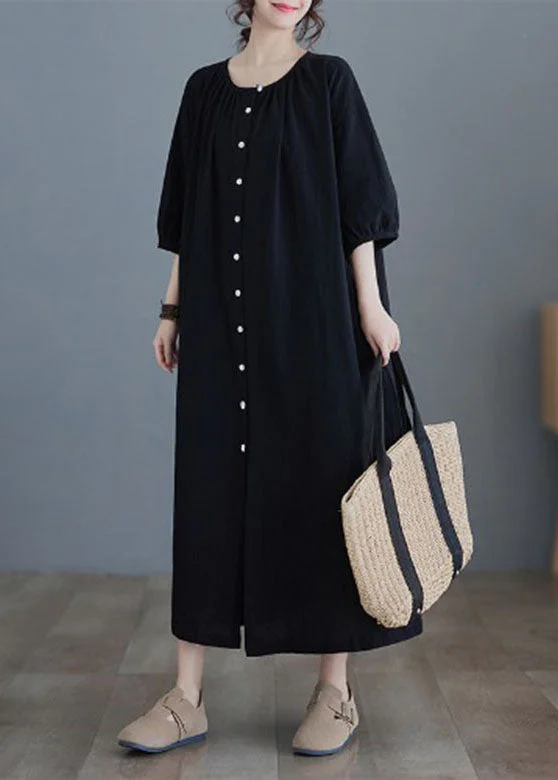 Custom-made dresses for personalized fitsWomen Black O-Neck Long Dress Half Sleeve