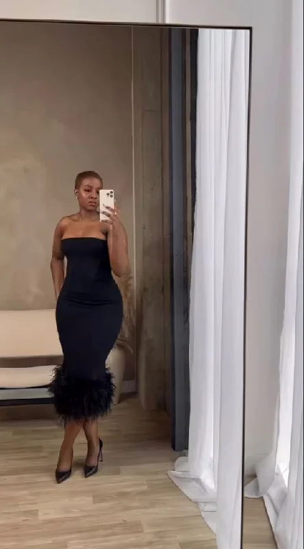 Round-neck dresses for womenSexy Black Strapless Bodycon Dress,Black Evening Dress Y7094