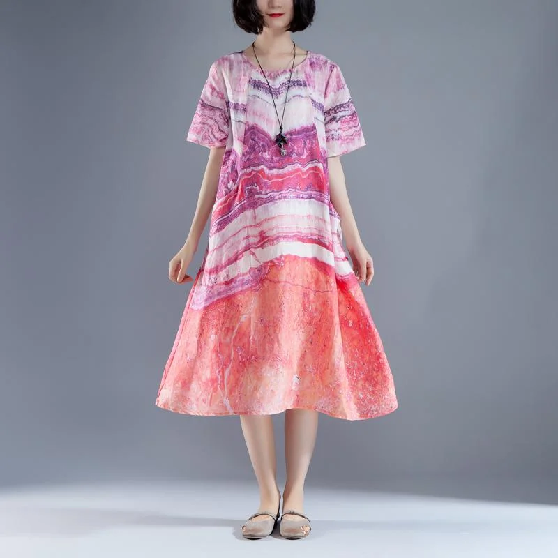 Short and sweet dresses for womenfashion Ramie dresses oversize Short Sleeve Pockets Summer Printed Casual Long Dress