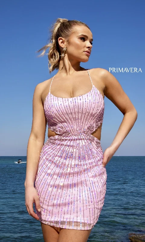 One-shoulder dresses for womenShort Sequin Homecoming Dress with Cut Outs 4025