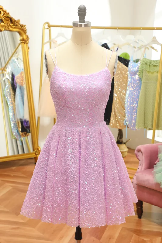 Shift dresses for womenLilac Sequins A-Line Lace-Up Homecoming Dress Y2994