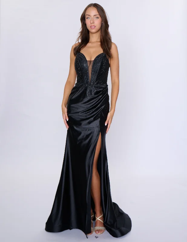 Sheath dresses for womenNina Canacci 6687 Size 4,6,8,10,12 Black Long Fitted Crystal Corset Prom Dress Formal Evening Gown Slit V Neck
