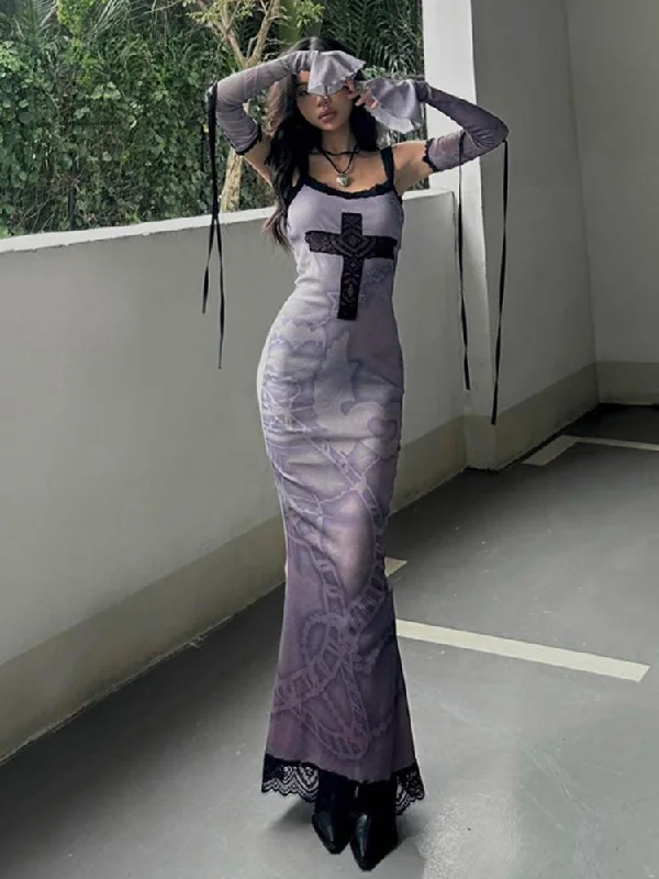 Designer dresses for high-end fashionGothic Lace Oversleeve Vintage V Neck Sleeveless Bodycon Halloween Cocktail Dress