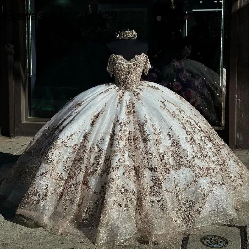women's three-piece suit setsGlitter Quinceanera Dress Ball Gown Champagne Lace Applique Beading Sequins Corset Sweet 16 Vestidos De XV 15 Anos
