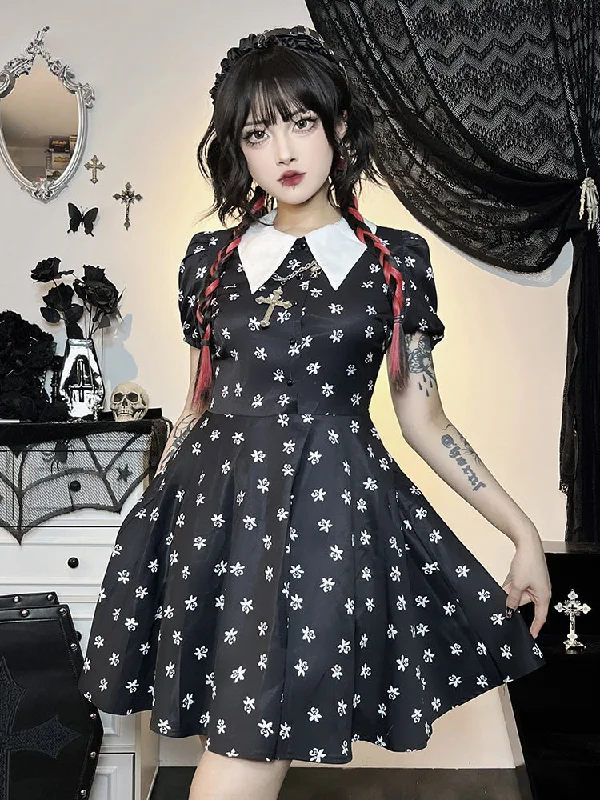 Evening gowns for formal eventsGothic Turn Down Collar A-Line Punk Print Short Sleeve Swing Cloak Bodycon Dress