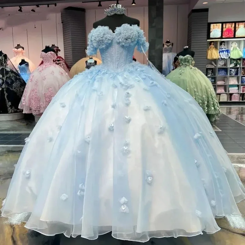 women's business suit setsPrincess Blue Quinceanera Dress Ball Gown Flowers Appliques Beading Corset Sweet 16 Dress Vestido De 15 Años