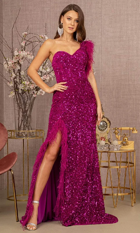 Strapless dresses for womenGLS by Gloria GL3154 - Asymmetric Feather Sequin Prom Dress